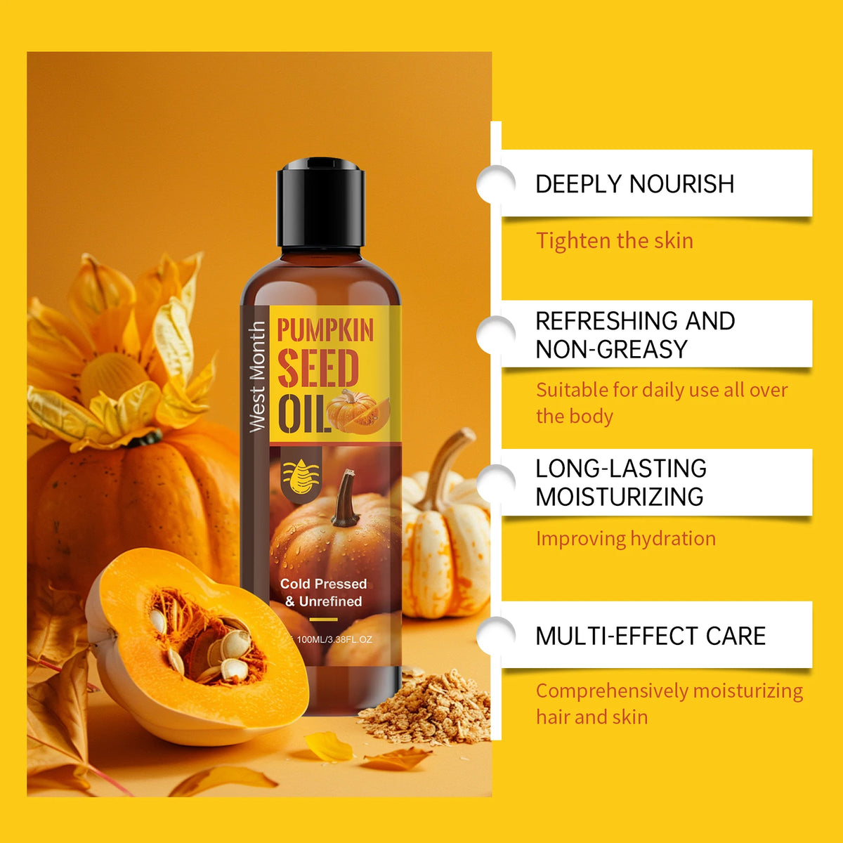 Pumpkin Seed Oil Hair Growth Products Scalp Moisturizer Deep Hydration Face Care Body Firming Organic Cold-Pressed Pumpkin Oil