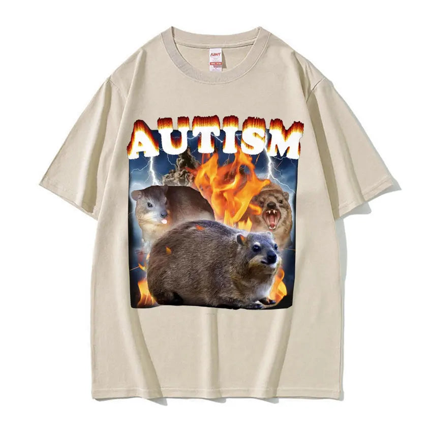 Autism Funny Hyrax Meme Tee Shirt Men's Clothing Hip Hop Fashion Vintage T-shirt Unisex High Quality Cotton Short Sleeve T Shirt