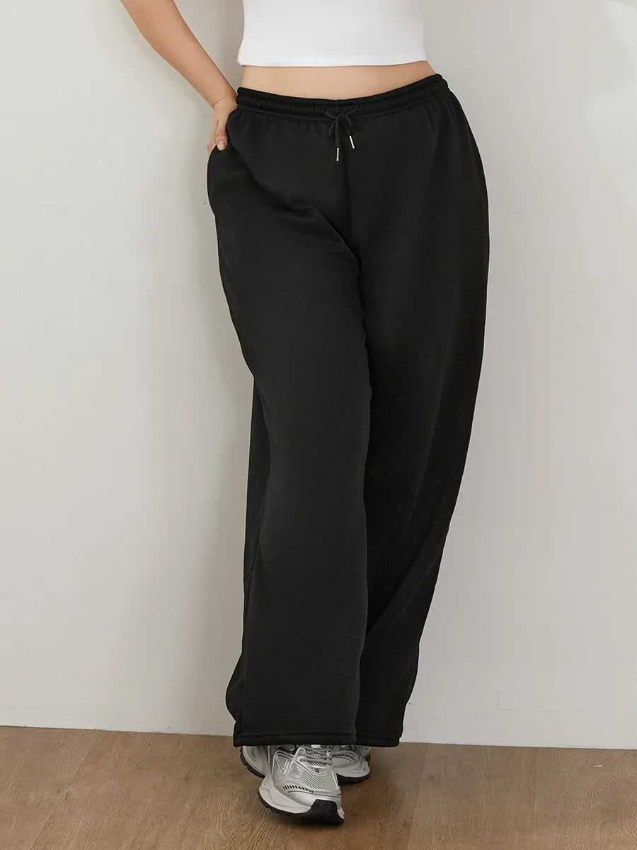 Womens Wide Leg Sweatpants Elastic High Waist Straight Legged Sweatpants Basic Baggy Comfy Jogger Sweat Pants Orange Gray Bottom