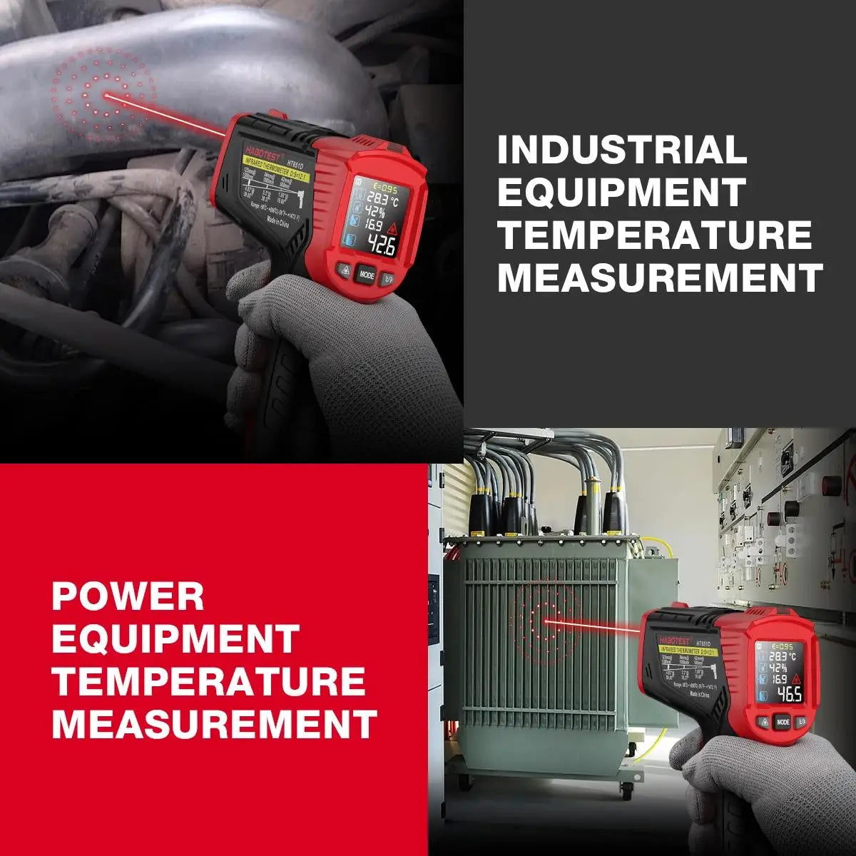 HABOTEST HT651D Infrared Thermometer Laser Temperature Meter -50-800℃ Non-contact Industrial Infrared Laser Temperature Meter