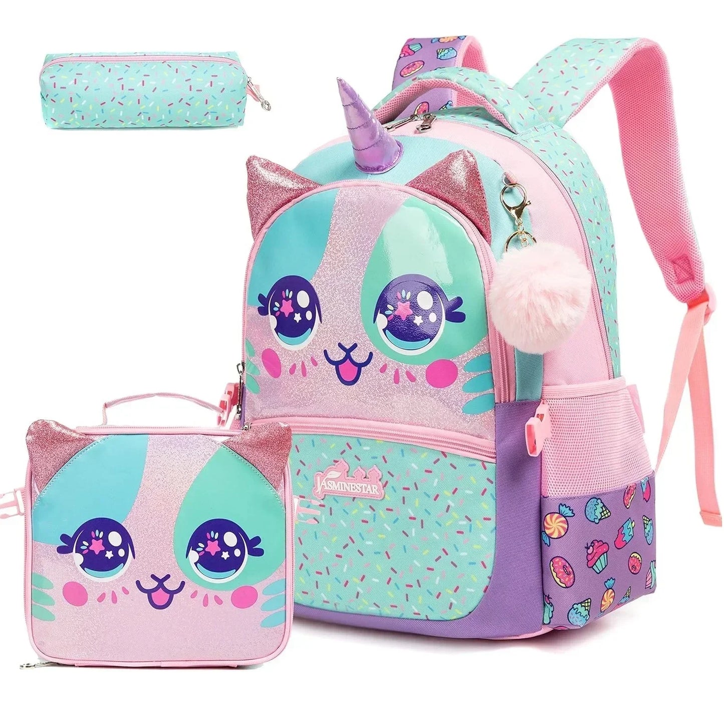 Cute School Backpack for Girls Children Shoulder Bag with Insulated Lunch Box Casual Daypack for Students Back To School Gift