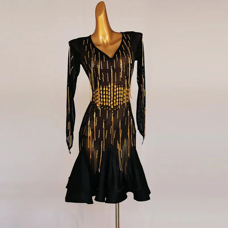 Party Dresses for Women Sexy Female Latin Dance Suit Girls Practice Wear Clothing Competition 2026 New Line Skirt Stand Ballroom