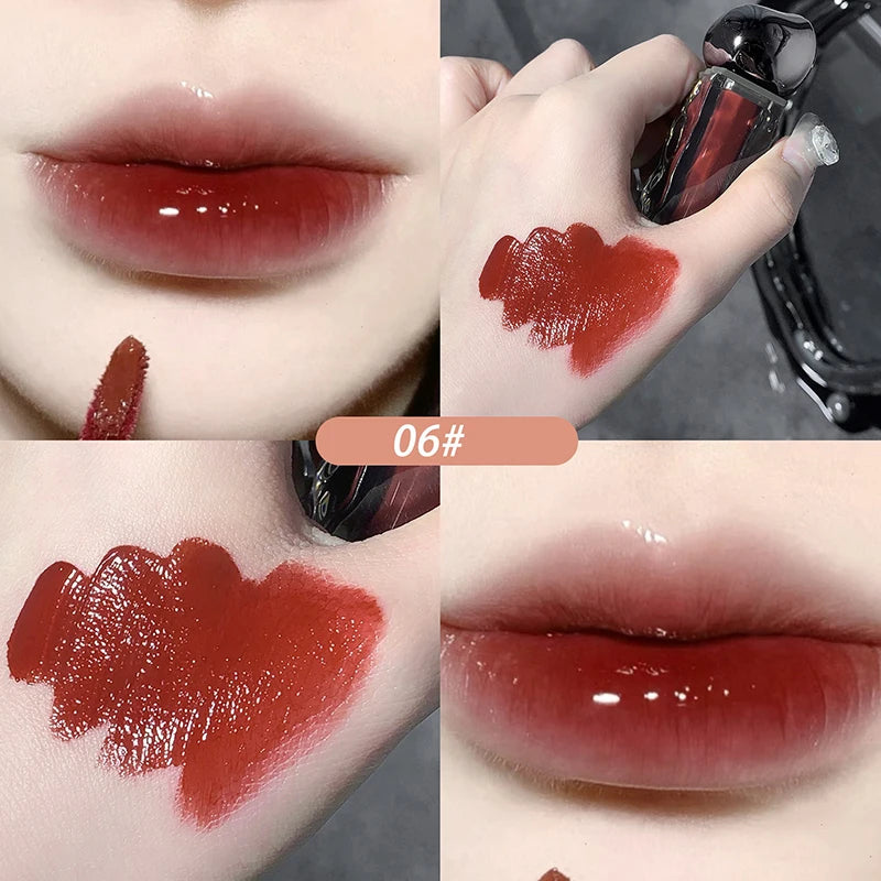 Dark Purple Lip Gloss Water Light Long Lasting Clear Moisturize Mirror Pink Peach Lip Tint Non Stick Cup Liquid Lipstick Makeup