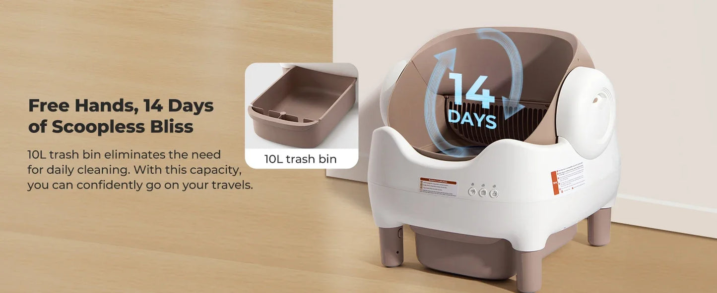 APP Controlled Automatic Cat Litter Box-Self Cleaning Odor Elimination Large Waste Bin for Multi-Cat Homes Open-Top Design