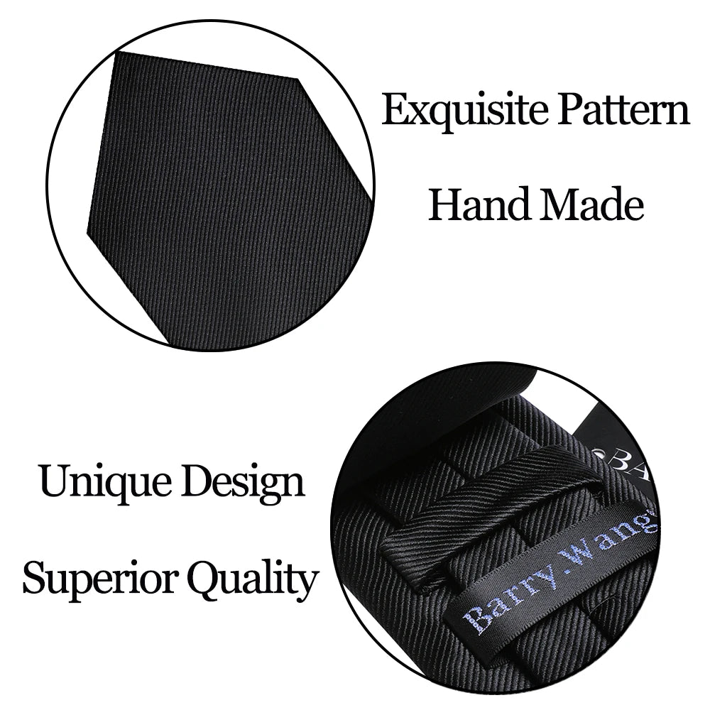 Black Men Necktie High Quality Solid Silk Woven Tie New Male Handkerchief Cufflinks Sets Business Party Formal Barry.Wang 6476