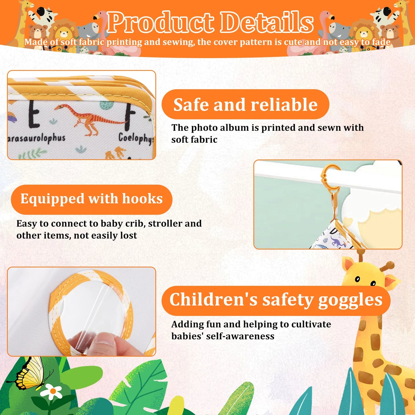Baby Photo Album Holds 17 Pcs 6 x 4 in Pictures Soft Cloth My First Photo Album with Safety Mirror Fabric Kid Memory Keepsake