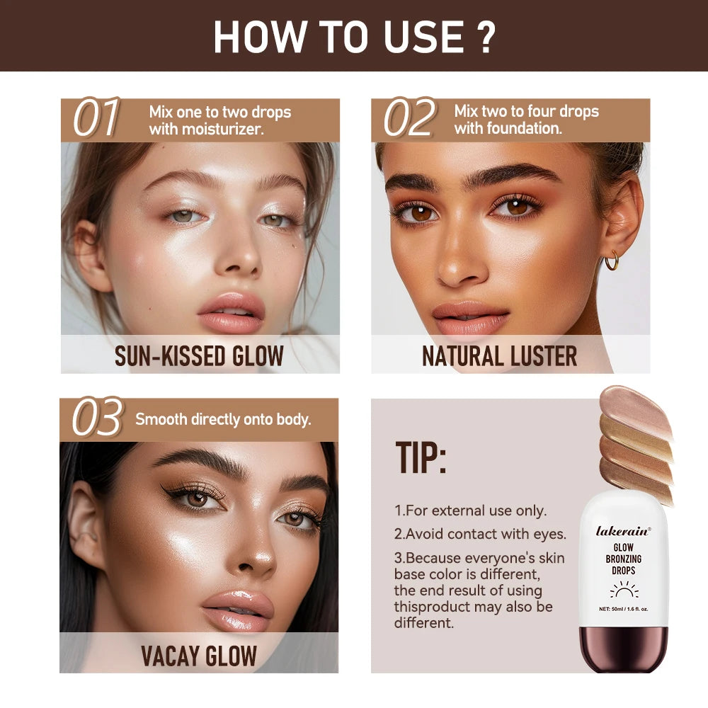 Lakerain Glow Bronzing Drops Face Peptide Serums Liquid Bronzer Cream Hydrating Makeup For An Everyday Radiant Glow Summer Glow
