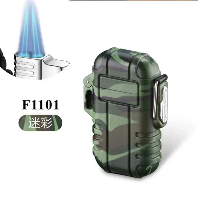 Outdoor Waterproof Lighter with Lanyard Portable Blue Flame Jet Lighter Butane Turbo Cigar Lighter Camping Wading Men's Gadgets