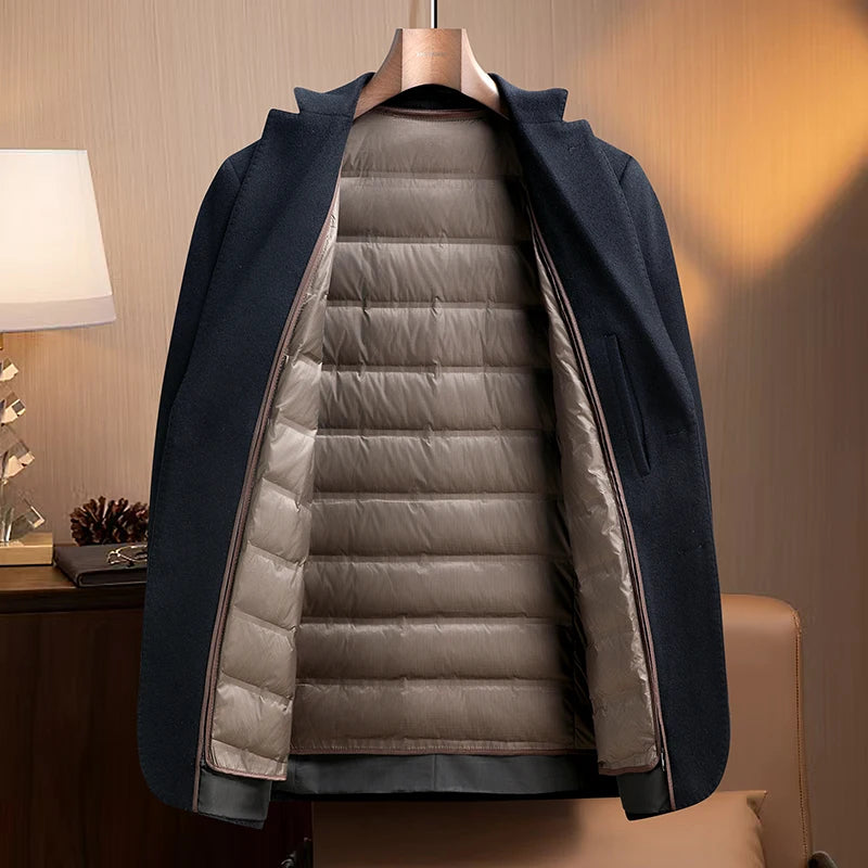 High-end, fashionable and stylish 96% wool" Casual and trendy thick wool suit with down detachable inner liner (90% down)