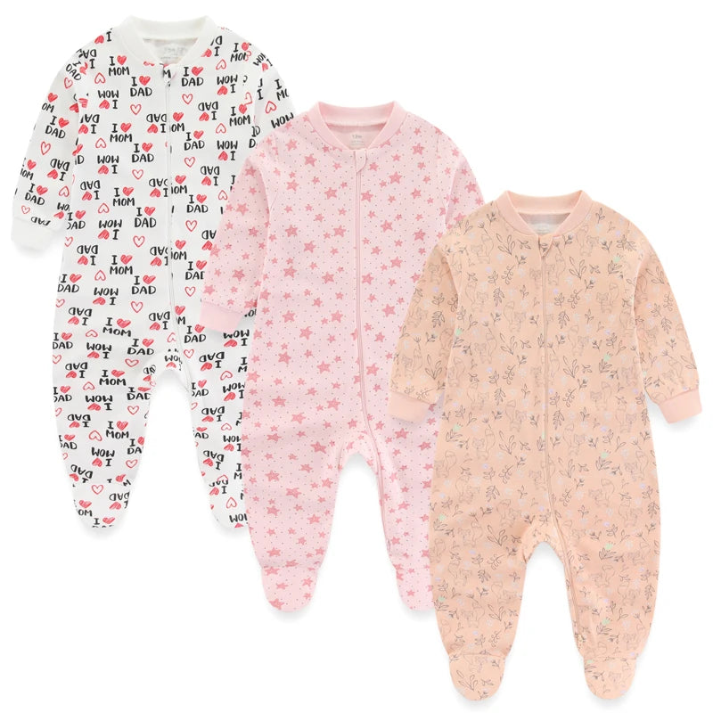 Cotton Baby Girl Clothes 3Pieces Cartoon New Born Baby Boy Clothes Sets Long Sleeve Autumn Footie Jumpsuits Zipper Spring Bebes