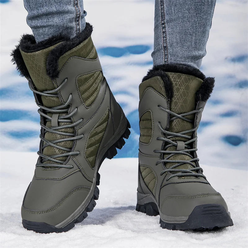 Men's Snow Boots for Men Casual Winter Shoes Platform Non-slip Warm Fur Ankle Boots Plush Combat Outdoor Hiking Motorcycle Boots