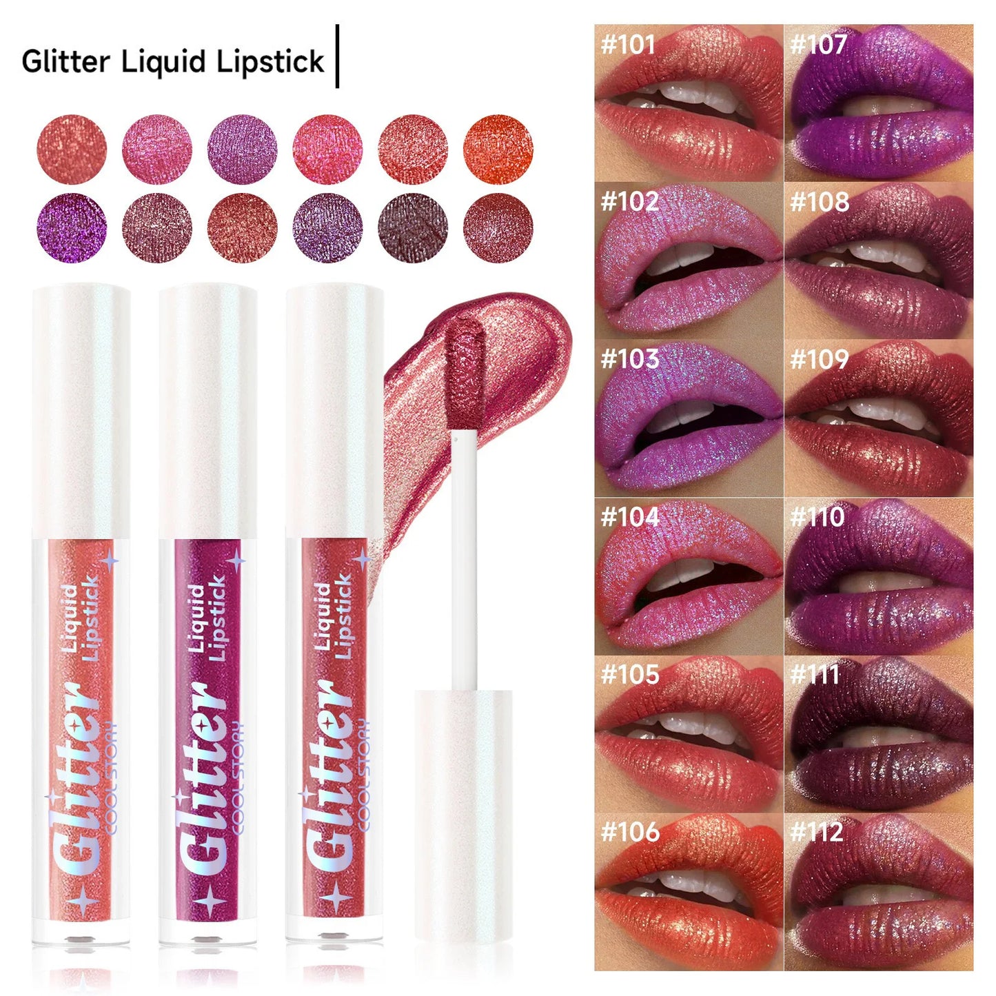 1PC Sexy Color Glitter Lipstick Flash Lasting Easy Color Diamond Lip Tint Shiny Metallic Lip Makeup Gifts for Women Cosmetics