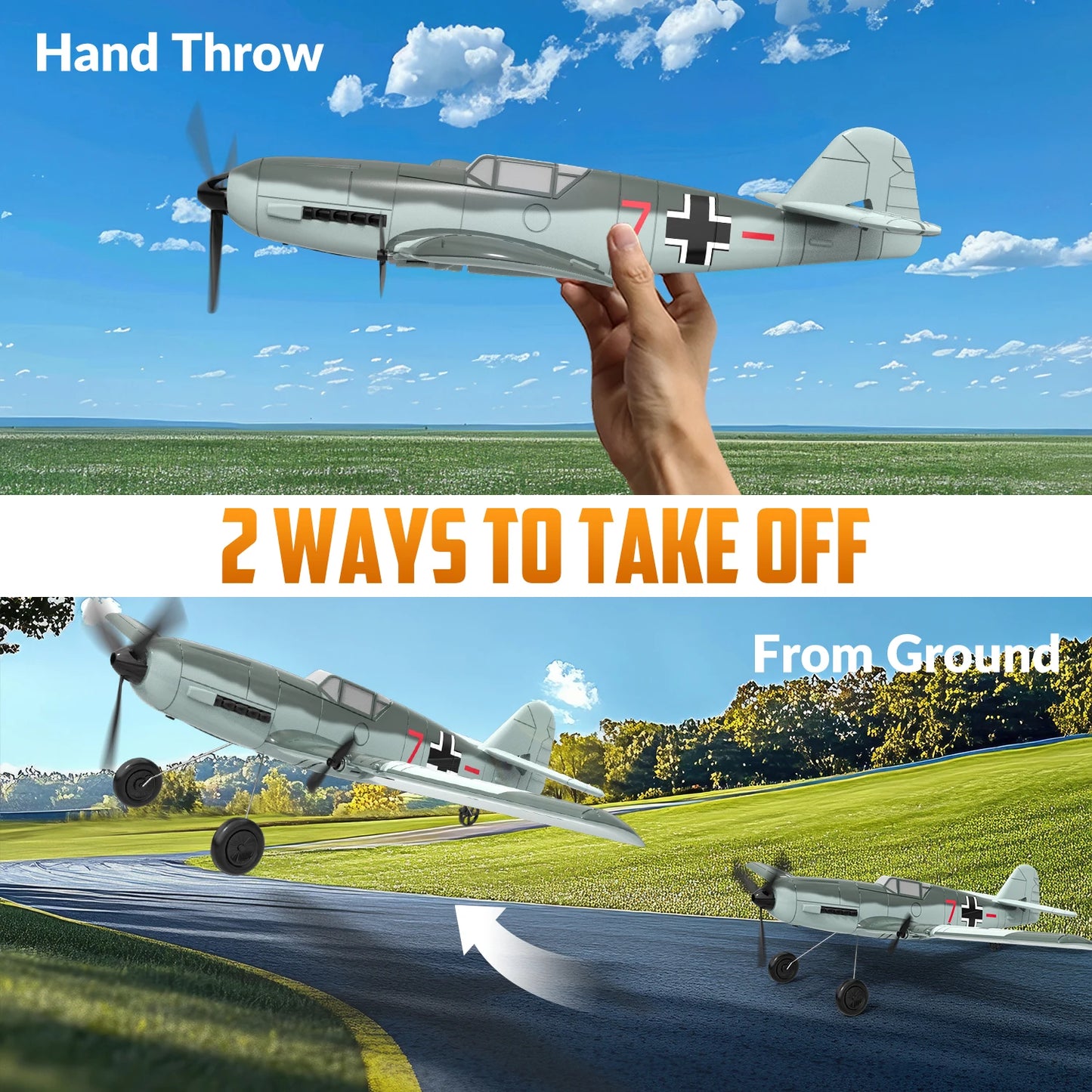 VOLANTEXRC BF109 RC Plane 2.4G 3CH Smart Balance EPP Gliders Fighter 400MM Fixed Wingspan With 6-Axis Gyro Stabilizer RTF Glider