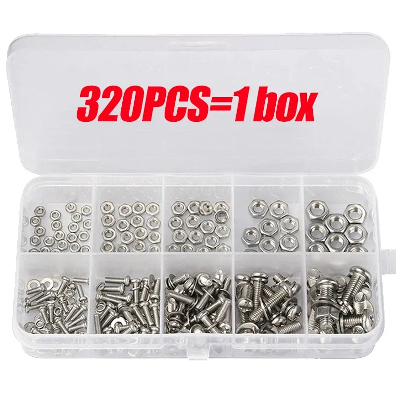 Stainless Steel Screws Nuts Set Cross Slotted Round Flat Washer Bolts Fasteners Nuts And Bolts Hardware Assortment Kits