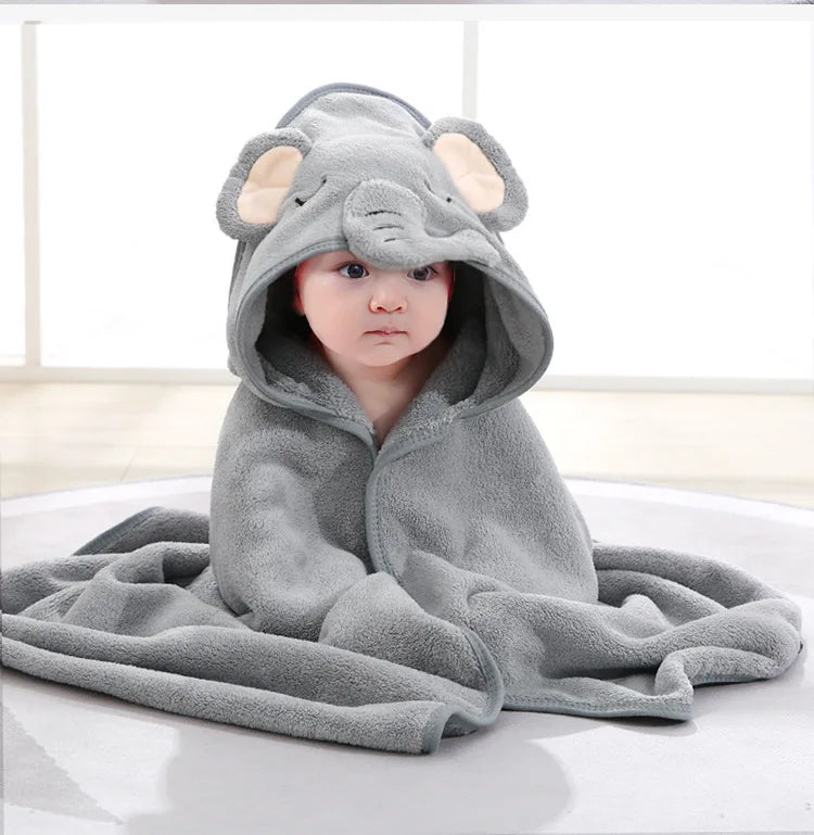 Baby Bath Towel Children's Bathrobe Newborn Baby Cartoon Blanket Super Soft Absorbent Hooded Hug Quilt80x80cm