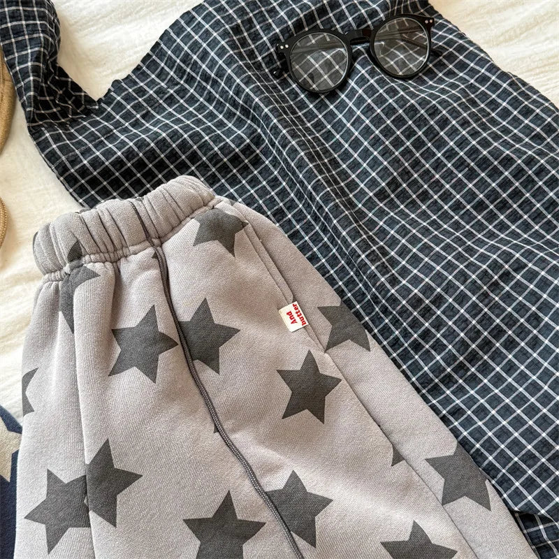2025 Winter New Children Plus Velvet Thick Casual Pants Fashion Print Boys Fleece Sweat Pants Girls Warm Trousers Kids Clothes