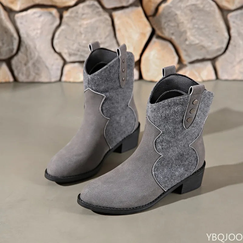 Elegant minimalist women's boots new autumn winter fashionable versatile thick heel round toe mid top retro women's boots