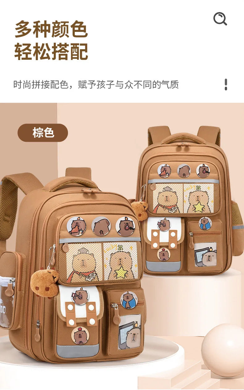 Capibara Student Schoolbag, Large-capacity Children Backpack.Girl Boy Kids Back To School Book Bags