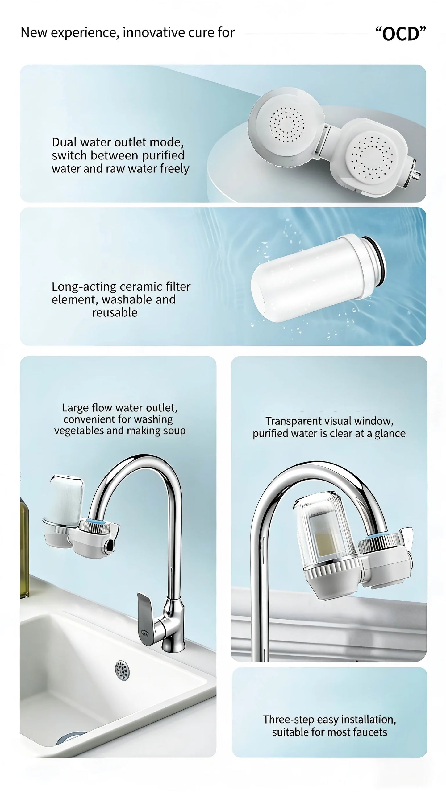 Faucet Tap Water Filter Purifier Removable Washable Filter Small Physical Filtering For Home Kictchen