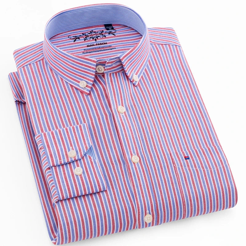 Men's Long Sleeve Oxford Button-Down Shirt with Left Chest Pocket Comfortable Autumn Winter Regular Fit Casual Versatile Fashion