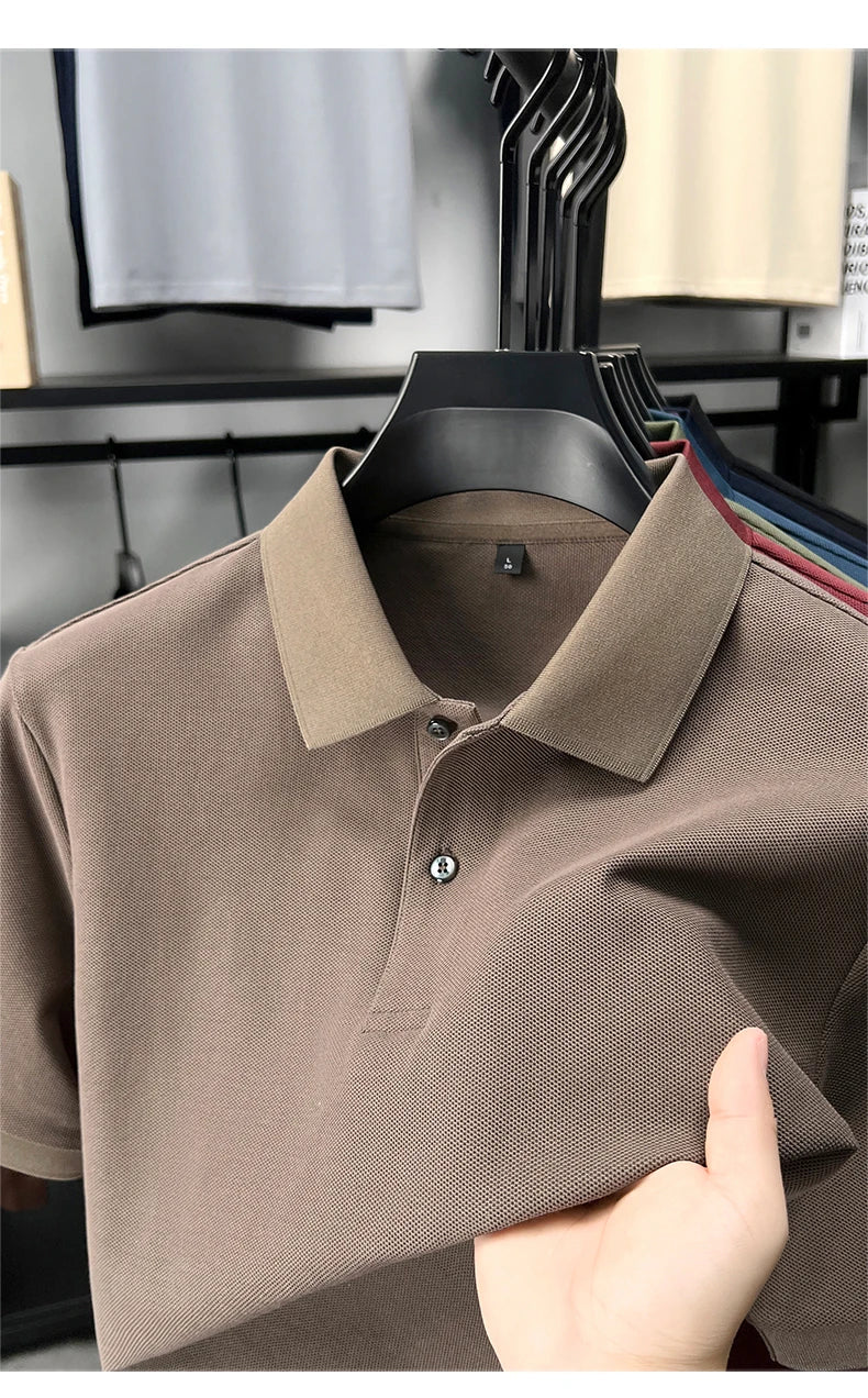 100% pure cotton men's short sleeve polo shirt high-quality classic solid color summer business casual comfort versatile T-shirt