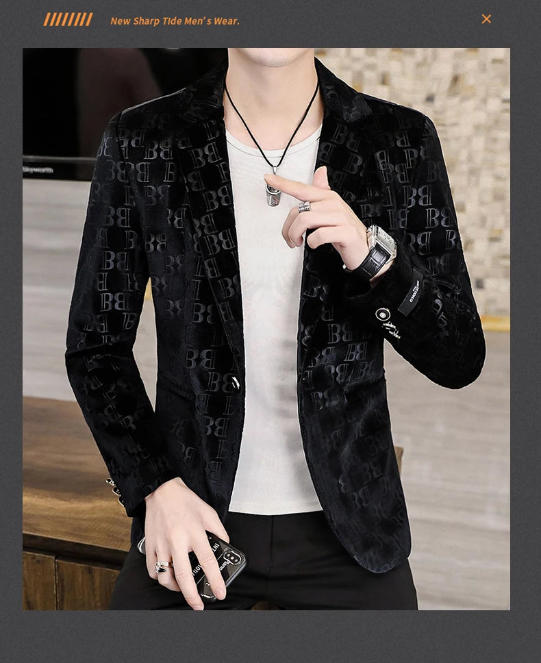 Spring New Men's Blazer Fashion Casual Boutique Business Bronzing Design Letter printing Suit  Male Slim Fit Blazers Jacket Coat