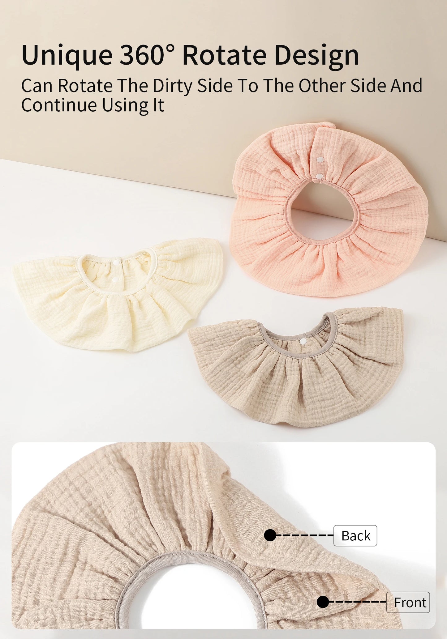INSULAR Baby Bibs 100% Cotton Newborn Burp Cloths Skin-friendly Absorbent Infant Towel Breathable 360 Degree Gauze 4 Layer 0-1Y
