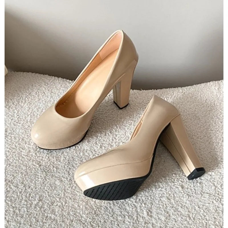 New High Heels Shoes Women White Wedding Shoes Thick High Heels Fashion Party Pumps Footwear Black Red Big Size 34-42