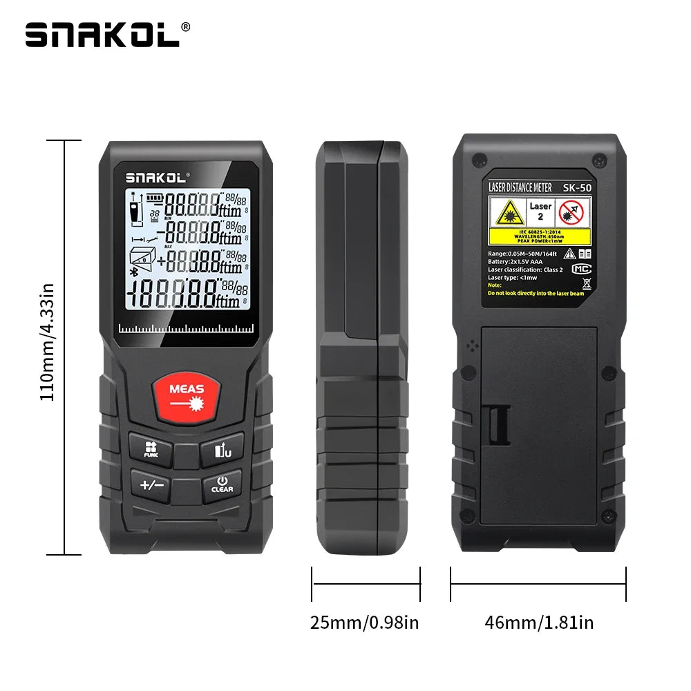 Snakol Digital Laser Distance Meter Rangefinder 50m/70m/100m/120m - Trena Roulette Ruler Tape for Measurement