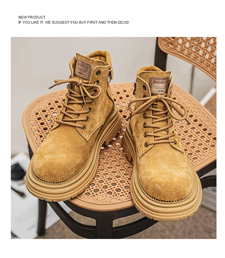 Men's high-quality suede horse boots outdoor casual leather boots thick soled English style short boots fashionable work boots