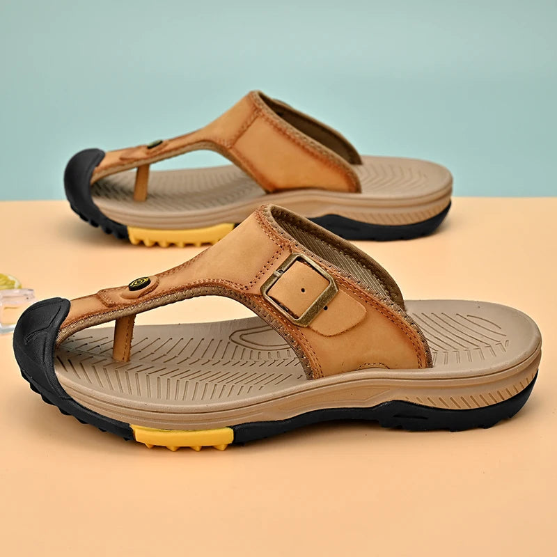 Genuine Leather Sandals Men Breathable Summer Shoes Man Waterproof Outdoor Men Sandals Antiskid Beach Sandals Footwear