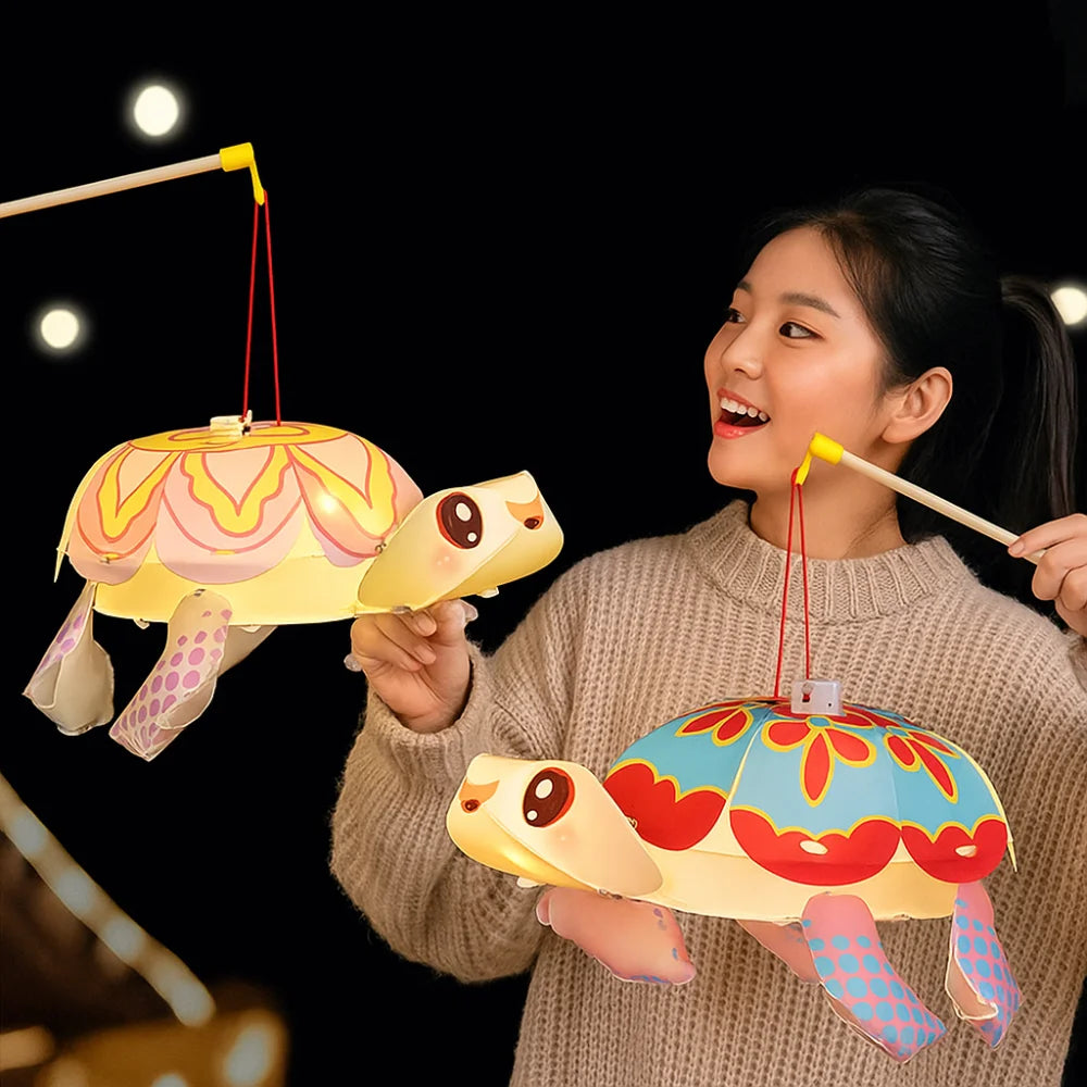 Cartoon Middle Autumn Festival Lantern LED Light Cute Festival Lantern Material Kits Luminous DIY Craft Hanging Lamps