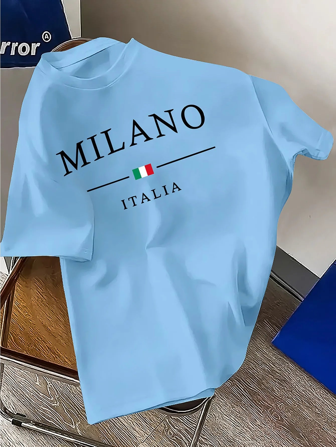 Men's 100% pure cotton fashionable casual loose Italian style Milan letter printed round neck short sleeved T-shirt top