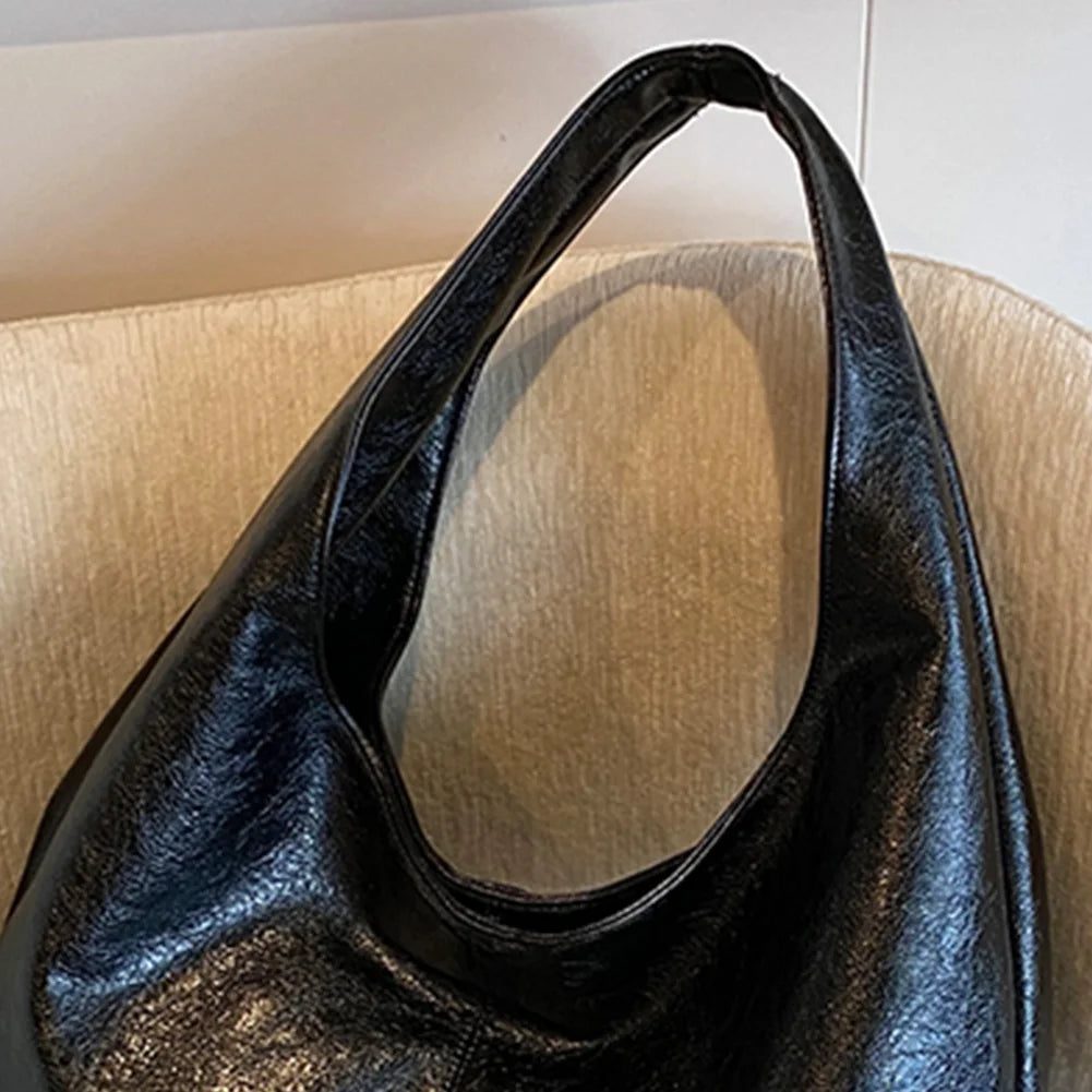 Women PU Casual Tote Handbag Large Capacity Stylish Shoulder Purse Solid Color Simple Commuting Bag Hasp Closure Chic Hobo Bag