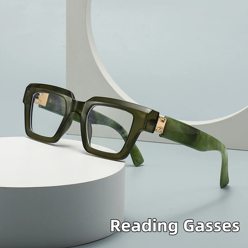 Brand Design Retro Reading Glasses for Man and Women Fashion Luxury Legs Large Size Square Presbyopic Eyewear Dioptric 0 to +6.0