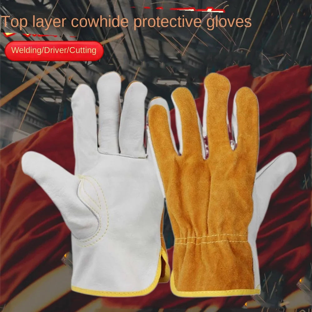 1 Pair Security Protection Welding Gloves Safety Labor Protection Leather Work Gloves Soft Leather Heat Resistant