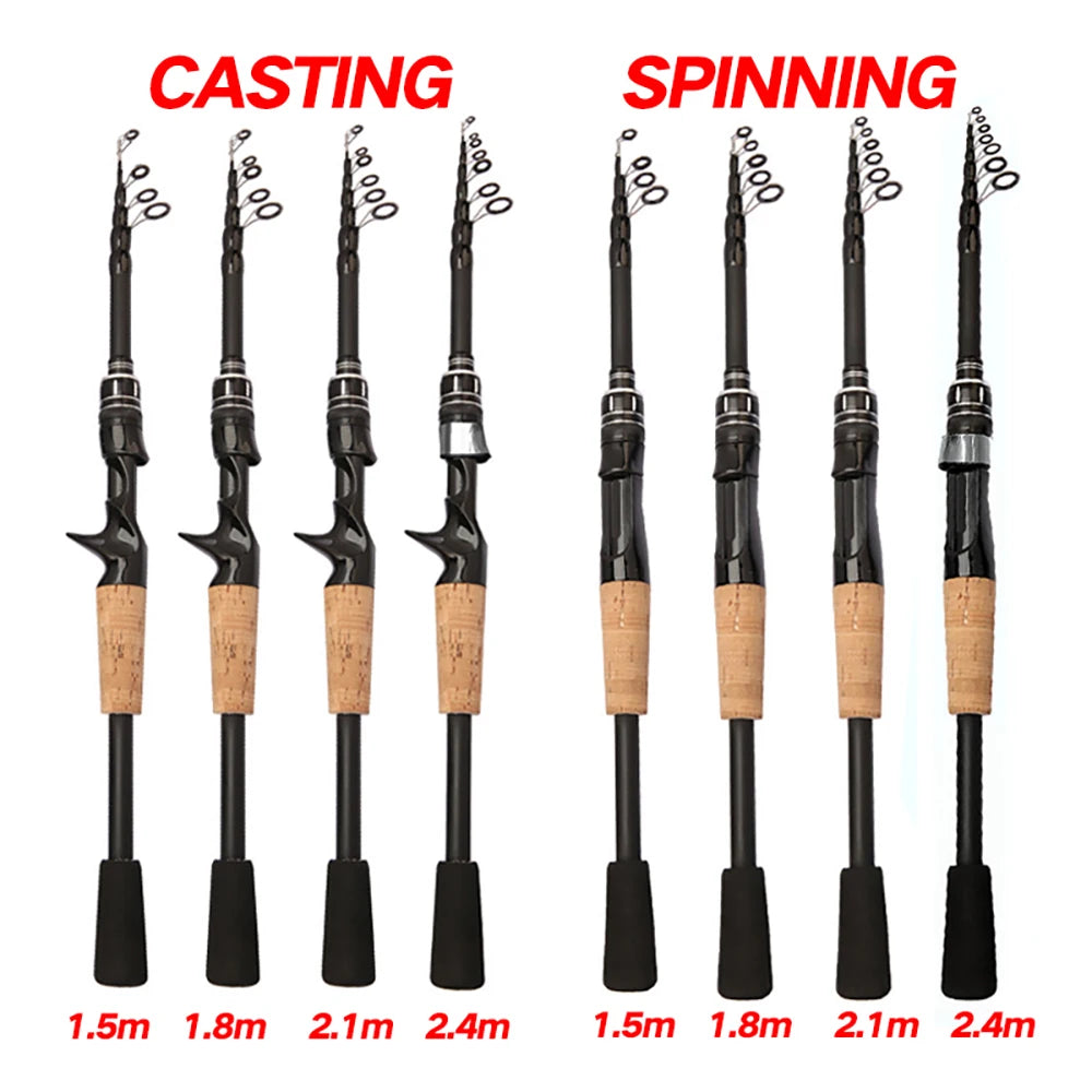 Bait Weight 8-25g Spinning Casting Rods Fishing Pole Tackle 1.5M/1.8M/2.1M/2.4M Telescopic Lure Rod Carbon Cork Wood Handle New