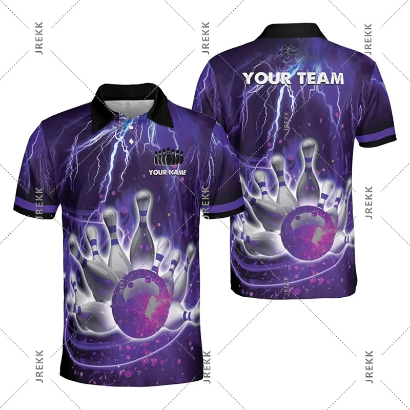 Cool Bowling Print Polo Shirt Men Women Customized Team Uniforms Short Sleeve Lapel Shorts Casual Sport Comfortable Bowl Top