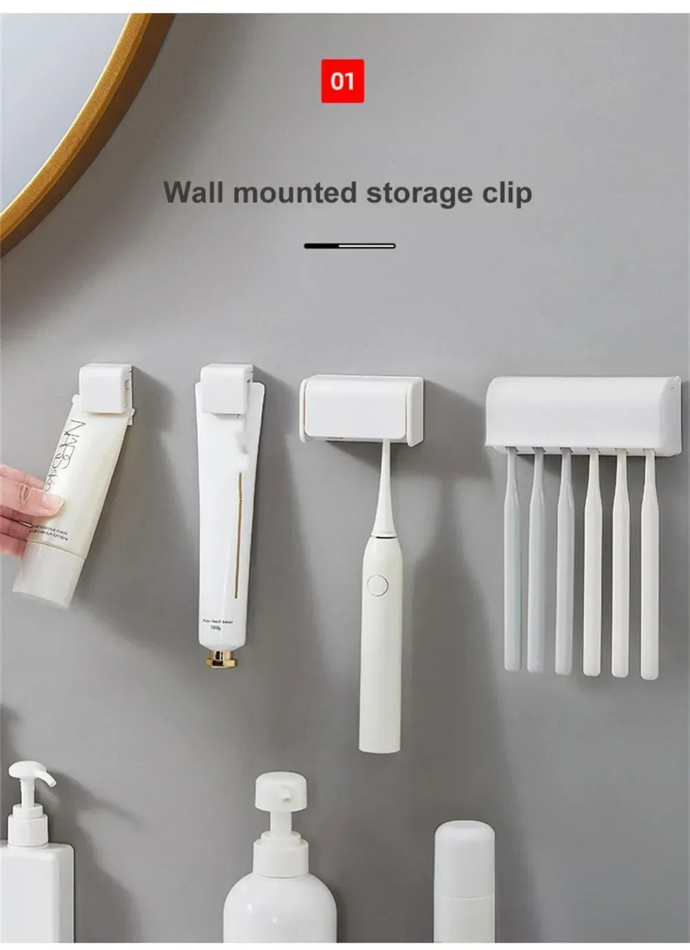 Bathroom Toothbrush Holder Wall Mounted Toothpaste Rack Punch-free Tooth Brush Storage Holder Bathroom Accessories