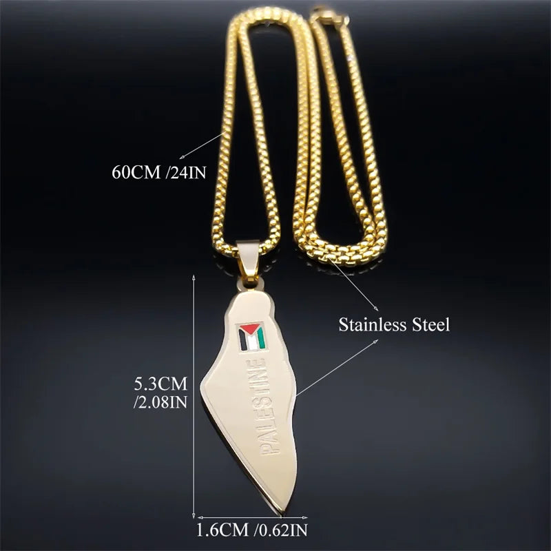 Palestine Map National Flag Necklace for Women Men Stainless Steel Gold Color Country Geography Chain Jewish Jewelry N7600S02