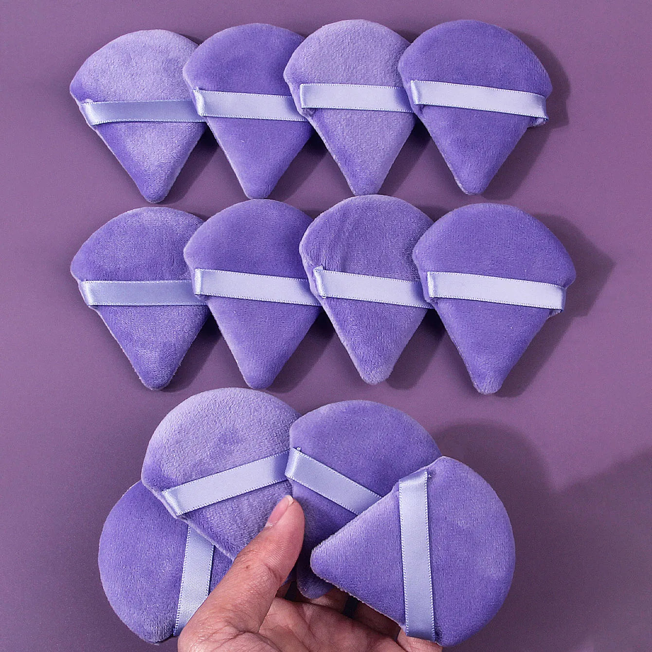 12PCS purple soft fan-shaped sponge powder puff, a special makeup tool for dry and wet use without powder sticking