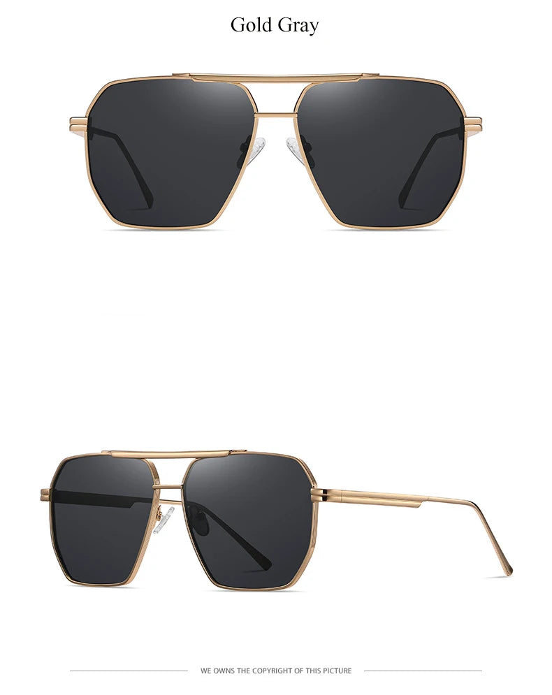High Quality Square Polarized Sunglasses For Women Retro Oversized Double Bridge Sun Glasses Men Luxury Big Metal Goggle Shades