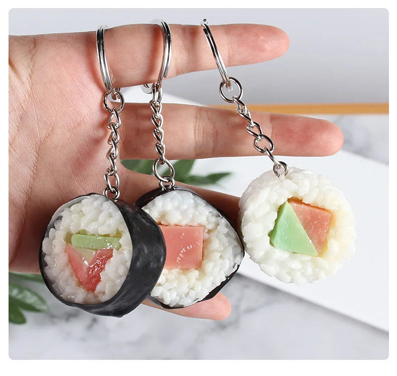 Stall wholesale key chain Japanese fake salmon sushi roll simulation food key chain pendant creative gift food play model K4920