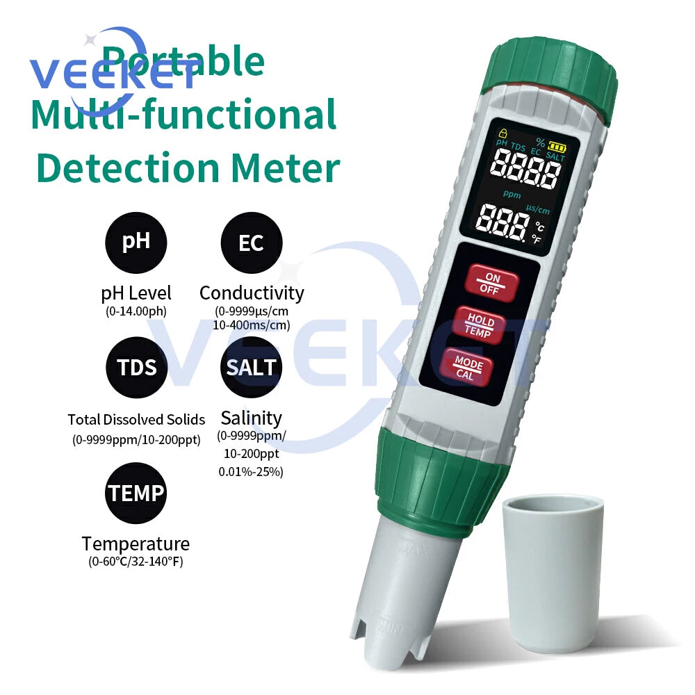 X51 Digital Water Quality Monitor Tester TDS PH Meter PH/TDS/EC/SALT/Temperature Meter for Pools Drinking Water Aquariums