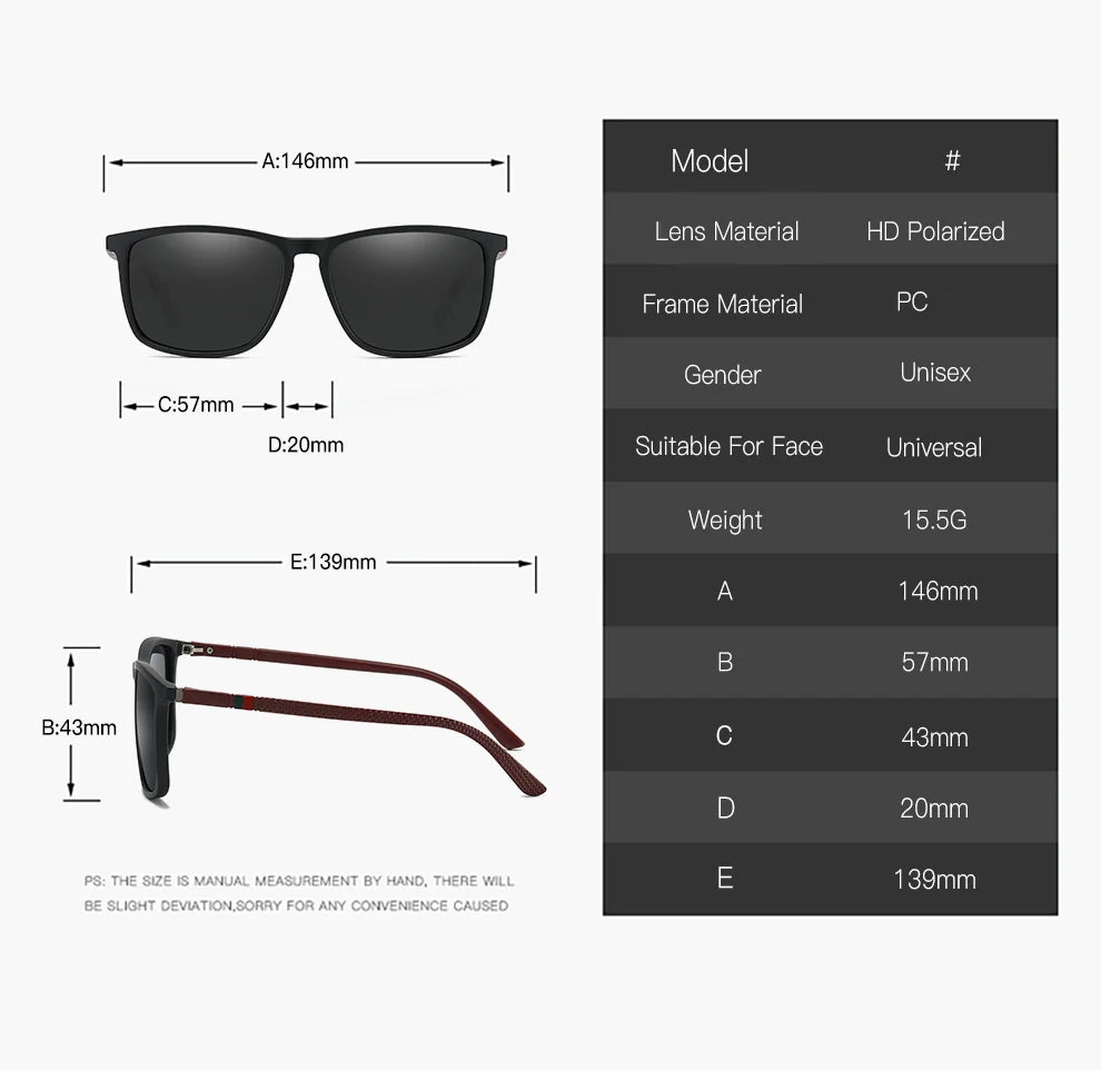 Luxury Men Women Driving Travel Polarized Sunglasses Fashion Brand Design Square Vintage Sun Glasses TR90 Frame Eyewear UV400