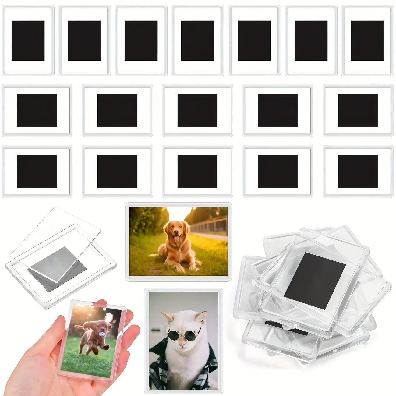 12/20/40pcs Pack Magnetic Photo Frames Suitable for Refrigerator-Mini Magnetic Picture Frames with Hold,Blank Plastic Frames