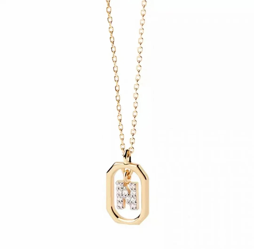 925 Sterling Silver Letter Necklace with 26 English Letter Zircon Pendant Geometric Design Personalized Necklace Luxury Jewelry