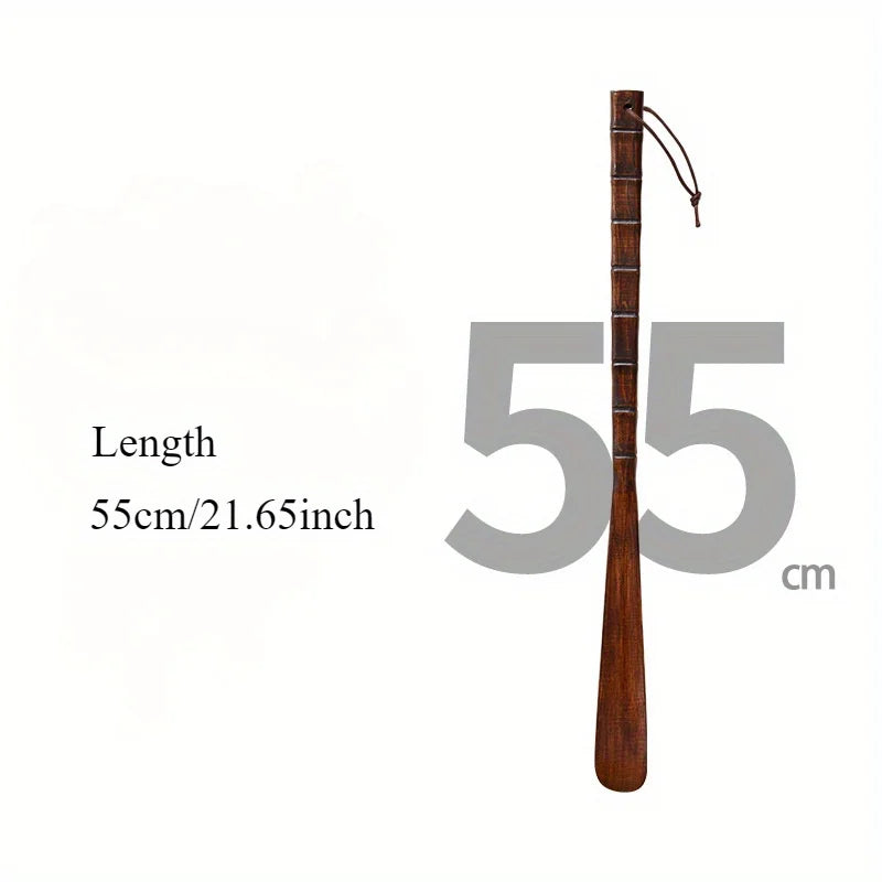 55cm Long Wooden Shoe Horn, Smooth Burr-Free Shoe Horn with Lanyard, High-Quality Wood Shoe Helper for Men Women Seniors,Durable