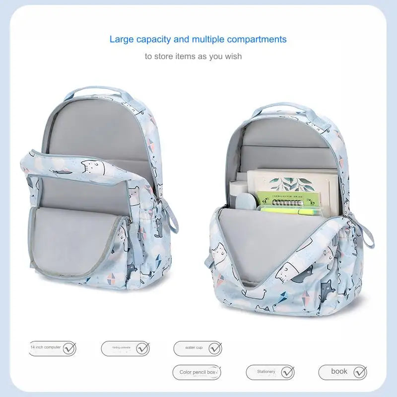 School Bags for Girls Cute Printing Cat School Backpack and Handbag Kawaii Children Backpack Back To School 2024 Mochila Escolar