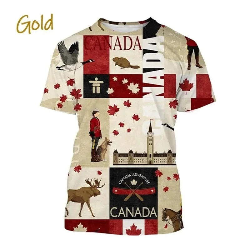 I Love Canada Flag Graphic T Shirt For Men Clothing Canadian Emblem Tee Shirts Unisex Women 3D Happy Canada Day Printing T-shirt